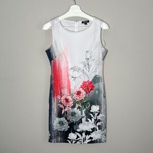 SLNY Black White and Red Floral Sleeveless Dress